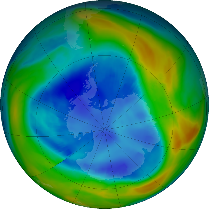 Antarctic ozone map for 20 August 2016